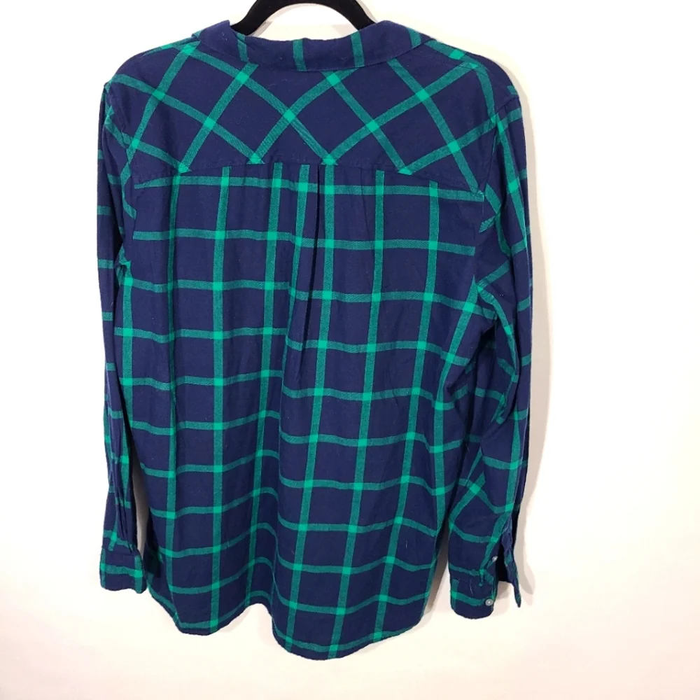 J‎ Crew Women's Medium M Blue and Green Buffalo Check Shirt 1/4 Button Up